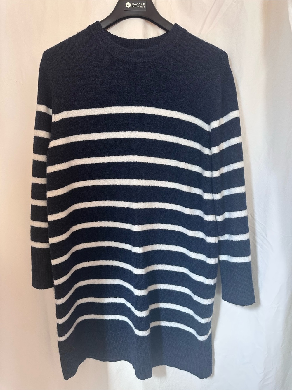Lands' End Navy & White Striped Crewneck Sweater Dress